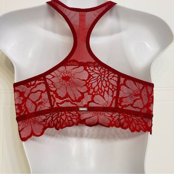 Victoria's Secret Pink Lace Bralette Bra Racerback Unlined Size Small Red - Picture 4 of 10